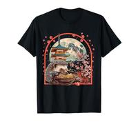 Hedgehog Ramen Sakura Flowers Pagoda Tower Moon Artwork T-Shirt