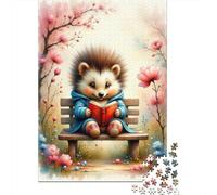 Hedgehog Reading Book 1000-Piece Adult Jigsaw Puzzle, 52x38cm/1000pcs, White Cardboard for Simple Sorting; Easy to Pause And Continue Later