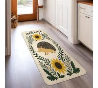 Hedgehog Runner Rug, Seasonal Nature-Inspired Sunflower Leaves Fall Yellow Low Pile Sponge Rectangle Floor Carpets Edge Binding for Kitchen Entryway Bedside Laundry Decor 2x5 Ft