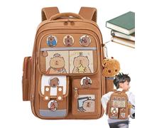 Hedgehog School Bag Colorful Backpack, Large Capacity, Cards, Badges | Funny Animal Design Cute Cards Badges Bag Charm for Children Books Stationery Tools Holiday Birthday Outdoor Travel Brown