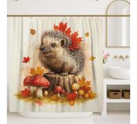 Hedgehog Shower Curtain, Autumn Orange Red Leaves Forest, Fall Seasonal Cute Waterproof Fabric Bathroom Set with Hooks 72x72 Inch