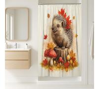 Hedgehog Shower Curtain, Autumn Orange Red Leaves Forest, Fall Seasonal Cute Waterproof Fabric Bathroom Set with Hooks 36x72 Inch