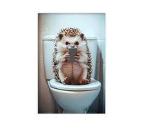 Hedgehog Sitting on The Toilet Watching Phone, Funny Bathroom Wall Art Decor, Vintage Style Animal Photo, Toilet Humor, Ai Art-1