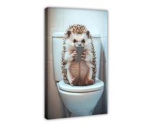 Hedgehog Sitting on The Toilet Watching Phone, Funny Bathroom Wall Art Decor, Vintage Style Animal Photo, Toilet Humor, Ai Art-1