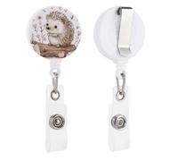 Hedgehog Sitting on Top Badge Reel, Rotatable & Retractable Name Badge Holder Reel with Metal Clip, Nylon Cord ID Holder for Teacher, Nurse, Office Worker