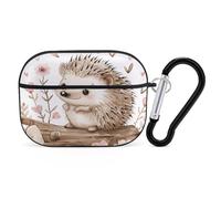 Hedgehog Sitting on Top Earbuds Organizer Shockproof Protective Airpods Pro Cover with Carabiner Clip Anti Fall Carrying Earphone Case Cover for Airpods Pro 2nd Generation Black