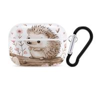 Hedgehog Sitting on Top Earbuds Organizer Shockproof Protective Airpods Pro Cover with Carabiner Clip Anti Fall Carrying Earphone Case Cover for Airpods Pro 2nd Generation White