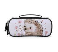 Hedgehog Sitting on Top Pencil Case with Handle, Large Capacity PU Leather Pencil Bag Office Organizer, Portable Cosmetic Bag for Travel, Home
