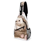 Hedgehog Sitting on Top Sling Bag Small Crossbody Bags with Adjustable Strap Durable Chest Bag for Hiking Travel
