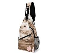 Hedgehog Sitting on Top Sling Bag with Rfid Blocking Causal Mens Crossbody Bag Lightweight Chest Pack Large Man Purse Travel Crossbody Backpack Shoulder Sling Backpack for Hiking Running Cycling