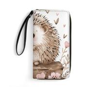 Hedgehog Sitting on Top Wallet, Long PU Leather Wallet with Wrist Strap, Large Capacity & Multi Card Holder Wallets