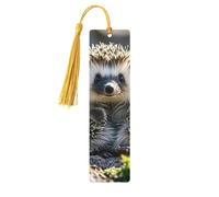 Hedgehog Sitting On Top Wooden Bookmarks 5pcs with Gold Tassels Handmade Double-Sided Printed Book Marks Page Markers Book Accessories Gift for Book Lovers Women Men