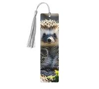 Hedgehog Sitting On Top Wooden Bookmarks 5pcs with Gray Tassels Handmade Double-Sided Printed Book Marks Page Markers Book Accessories Gift for Book Lovers Women Men