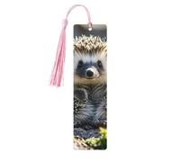 Hedgehog Sitting On Top Wooden Bookmarks 5pcs with Pink Tassels Handmade Double-Sided Printed Book Marks Page Markers Book Accessories Gift for Book Lovers Women Men