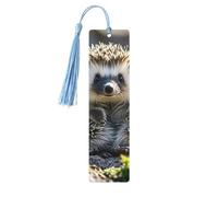 Hedgehog Sitting On Top Wooden Bookmarks 5pcs with Sky Blue Tassels Handmade Double-Sided Printed Book Marks Page Markers Book Accessories Gift for Book Lovers Women Men