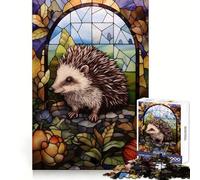 Hedgehog Stained Glass 1000-piece Puzzle for Teenagers Logic Build Precise Connection Fun Challenge Furniture Decor (38x52cm)