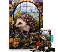 Hedgehog Stained Glass 1000-piece Puzzle for Teenagers Logic Build Precise Connection Fun Challenge Furniture Decor (38x52cm)
