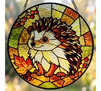 Hedgehog Stained Glass Suncatcher, Cute Woodland Animal Window Hanging, Autumn Hedgehog Décor Forest Animal Wildlife Art, Nature Lover Gardening Gift