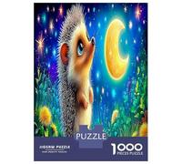 Hedgehog Stargazing 1000 Piece Hedgehog Under Moon And Starry Sky Jigsaw Puzzles for Puzzles 1000 Pieces Jigsaw for Adults Challenging Educational Games Puzzles for Adults Gifts 70x50cm/1000pcs