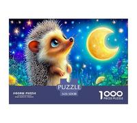 Hedgehog Stargazing 1000-Piece Jigsaw Puzzle for Adults Recycled Hedgehog Moon Stars Cardboard Classic Educational Games Decoration 52x38cm/1000pcs