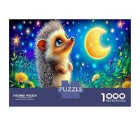 Hedgehog Stargazing 1000 Piece Premium Adult Puzzle - Thick Sturdy Recycled Puzzle Board Hedgehog Wall Decor & Focus & Concentration Puzzle - Thoughtful Birthday Gift for Adults 70x50cm/1000pcs