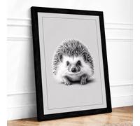 Hedgehog Study Minimalist Framed Wall Art Print A1 Black