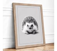 Hedgehog Study Minimalist Framed Wall Art Print A1 Oak