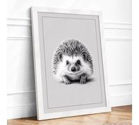 Hedgehog Study Minimalist Framed Wall Art Print A1 White