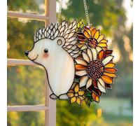 Hedgehog Sunflowers Stained Glass Style Suncatcher- 6 Inch Acrylic Window Hanging- Cute Hedgehog Light Catcher Decor for Home Or Garden- 2D Flat Ornament Gift for Friends & Animal Lovers