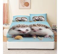 Hedgehog Super King Fitted Sheet 3D Cute Hedgehog Fitted Sheets Deep Pocket (30 cm) Soft Microfiber Shrinkage Fade Resistant Bedding with 2 Pillowcases A.4291