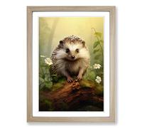 Hedgehog Tachisme No.2 Framed Print | A2 Oak Framed Wall Art | Ready to Hang | Modern Nature Picture | Living Room Bedroom Lounge Office