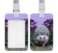 Hedgehog Through Asters Id Badge Holder with Breakaway Lanyard Abs Plastic Name Tag Holder Vertical Clear Front Window Push Slide Card Protector Gift for NurseTeacher Office Staff & Events
