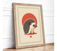 Hedgehog Under Sun Mid Century Framed Wall Art Print A1 Oak