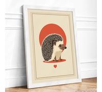 Hedgehog Under Sun Mid Century Framed Wall Art Print A1 White