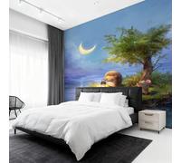 Hedgehog Wallpaper for Living Room, Cartoon Crescent Moon Wall Mural for Bedroom 500x350 cm, Non-Woven Photo Wallpaper, Home Decor D&O107