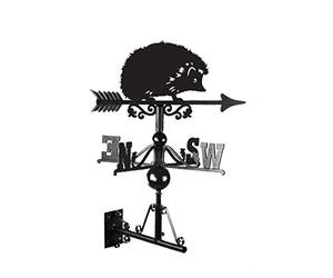 Hedgehog Weathervane Cast Iron & Steel Garden Roof Weather Vane with Universal Mounting Bracket & Directional Arrow, Midnight Black Finish