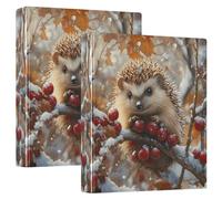 Hedgehog Winter Berry 3 D-Ring Binder A4 2 Pack with 200 Sheet for Kids School Supplies Women Men Office