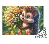 Hedgehog with Flowers 1000 Piece Jigsaw Puzzles for Adults - Challenging Brainteasing Adults Jigsaw Puzzle, 1000pcs Puzzle for Home Decoration 52x38cm/1000pcs