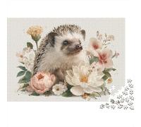 Hedgehog with Flowers Jigsaw Puzzles Puzzle for Adults Kids. 1000 Pieces Great Gifts Challenge Toy Educational Games Home Decoration for Adults& Kids Age 14 Years Up 38x26cm/1000pcs