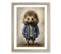 Hedgehog with Glasses Painting Framed Print | A2 Oak Framed Wall Art | Ready to Hang | Modern Historical Picture | Living Room Bedroom Lounge Office