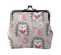 Hedgehog with Heart Love, PU Leather Coin Purse, Small Wallets, Change Pouch with Kiss Lock Clasp Buckle, Change Purse