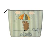 Hedgehog with Umbrella Printed Single-Layer Cosmetic Bag Faux Linen Material Large Capacity Coin Purse Travel and Business Trip Essential