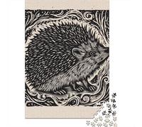 Hedgehog Woodcut Art Print Jigsaw Puzzles Puzzle for Adults Kids. 1000 Piece Whimsical Challenge Toy Educational Games Home Decoration for Educational Games Gifts 70x50cm/1000pcs