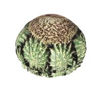 Hedgehogs Cactus Print Shower Cap for Women & Men â€“ Reusable Double-Layer Bath Hair Cap with Elastic Strap L