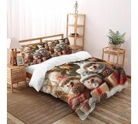 Hedgehogs Christmas Bedding Set 3D Digital Printing Animal Themes Wildlife Duvet Cover Set for Boys & Girls Chic Breathable Quilt Cover with Pillowcase Double（200x200cm）
