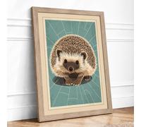 Hedgehog's Radiant Gaze Vintage Framed Wall Art Print A2 (59.4×42cm) Oak, Wall Decor for Living Room, Bedroom, Office & Home, Ready to Hang, Art Gift