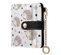 Hedgehogs White Dots Print Small Women Wallet RFID Blocking Leather Bifold Compact Card Holder with Zipper Coin Pocket Purse for Girls Women Ladies