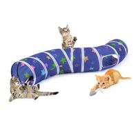 Hedgeink Cat Tunnel S-Shape Peekaboo Cat Cave with Toys Tunnels for Indoor Cats Foldable Rabbit Play Tubes for Guinea Pig, Ferret, Hamster Puppy, Bunny, Kitten, Blue/colorful stars