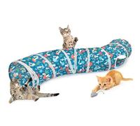 Hedgeink Cat Tunnel S-Shape Peekaboo Cat Cave with Toys Tunnels for Indoor Cats Foldable Rabbit Play Tubes for Guinea Pig, Ferret, Hamster Puppy, Bunny, Kitten, Blue Mushrooms