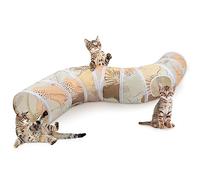 Hedgeink Cat Tunnel S-Shape Peekaboo Cat Cave with Toys Tunnels for Indoor Cats Foldable Rabbit Play Tubes for Guinea Pig, Ferret, Hamster Puppy, Bunny, Kitten, Brown cat